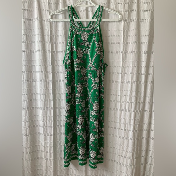 Max Studio Green Floral Halter Flowy Silky Slip Dress Dainty Feminine Shift - Picture 6 of 13